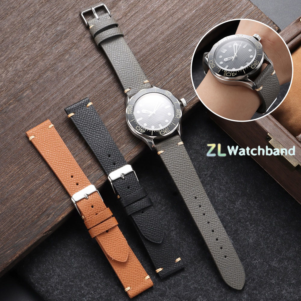 Omega Watches Smartwatch - حزام ساعة من جلد العجل بنقشة