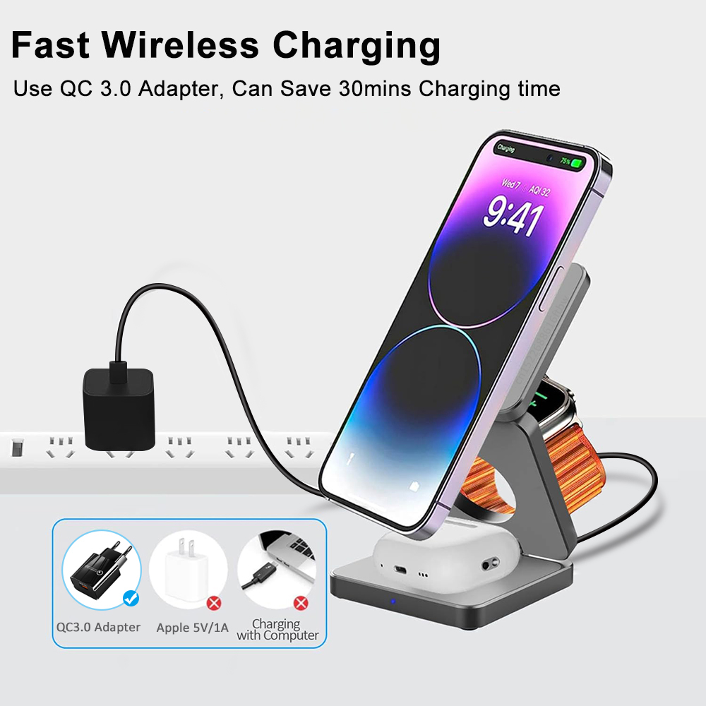 شاحن لاسلكي 3 في 1 محطة شحن لا - مراجعة Smartwatch Watches Compatible With Iphone وسعره