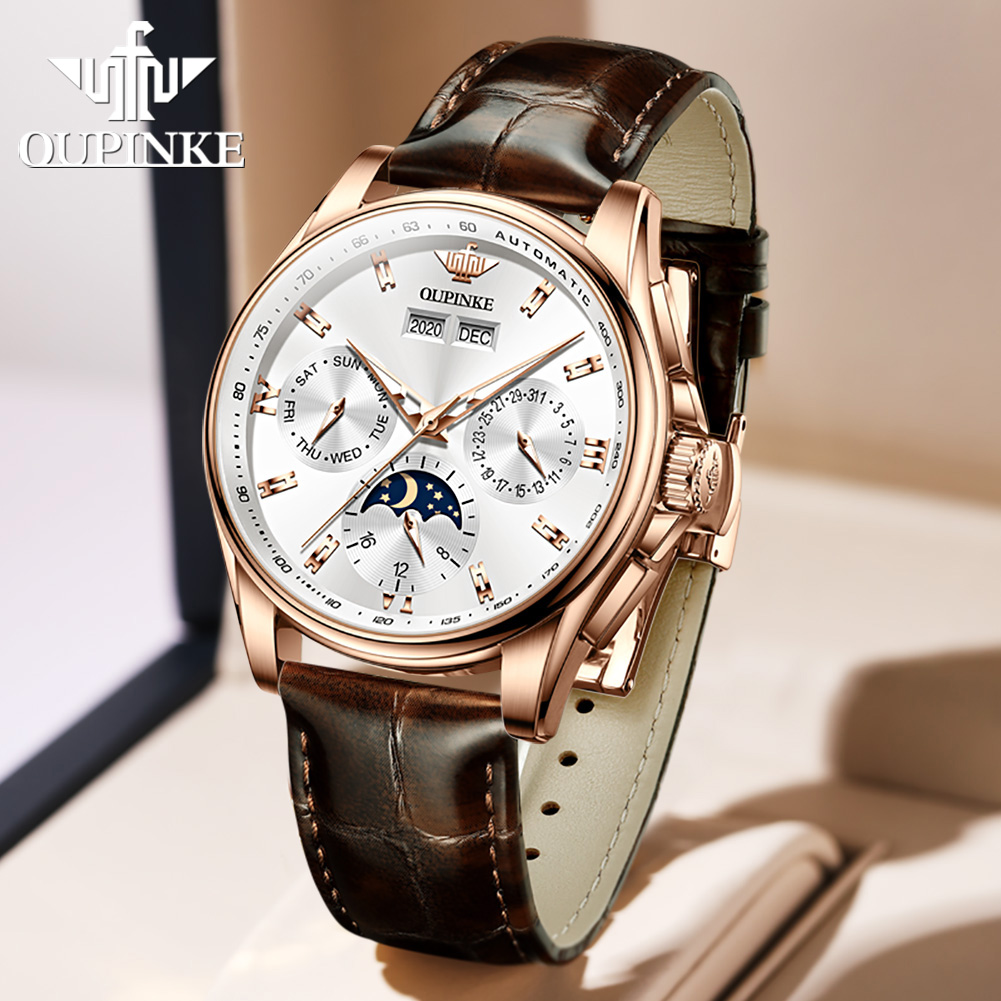 ساعات OUPINKE للرجال كاجوال بح - مراجعة Leather Watch Strap وسعره
