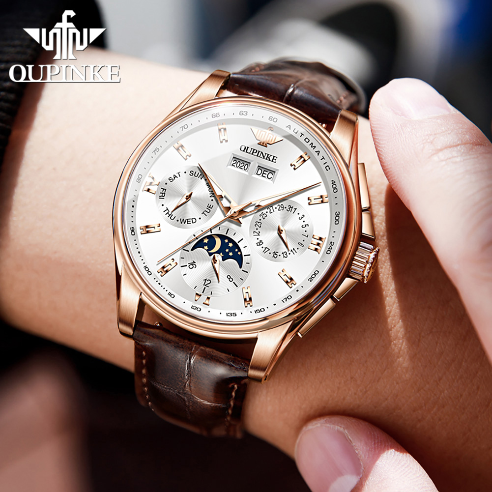 ساعات OUPINKE للرجال كاجوال بح - مراجعة Leather Watch Strap وسعره